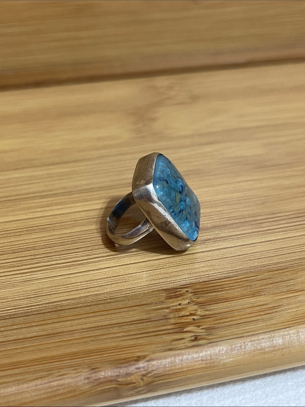 Sterling Silver Blue Glass Statement Ring